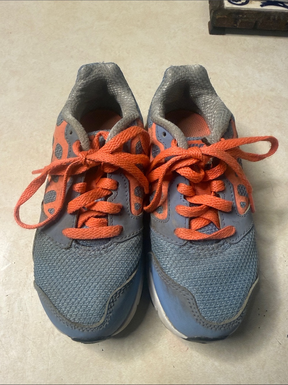 Kids Gray and Orange Nike Lace-Up Sneakers